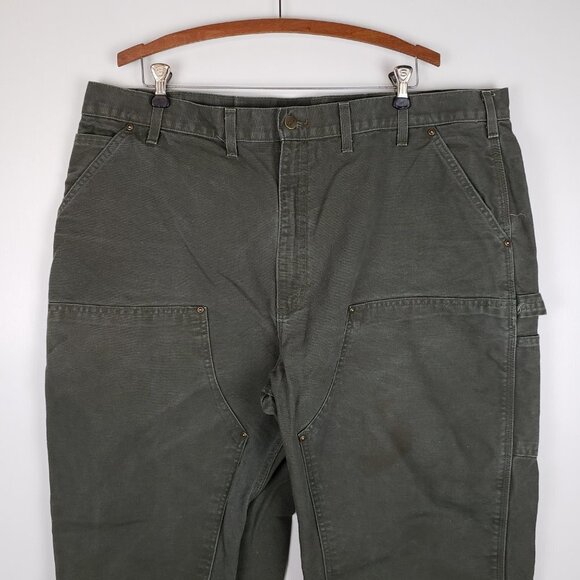 Carhartt Double Knee Work Pants B136 MOS USA Made Green Duck Canvas Size 44 x 30 - Picture 3 of 12
